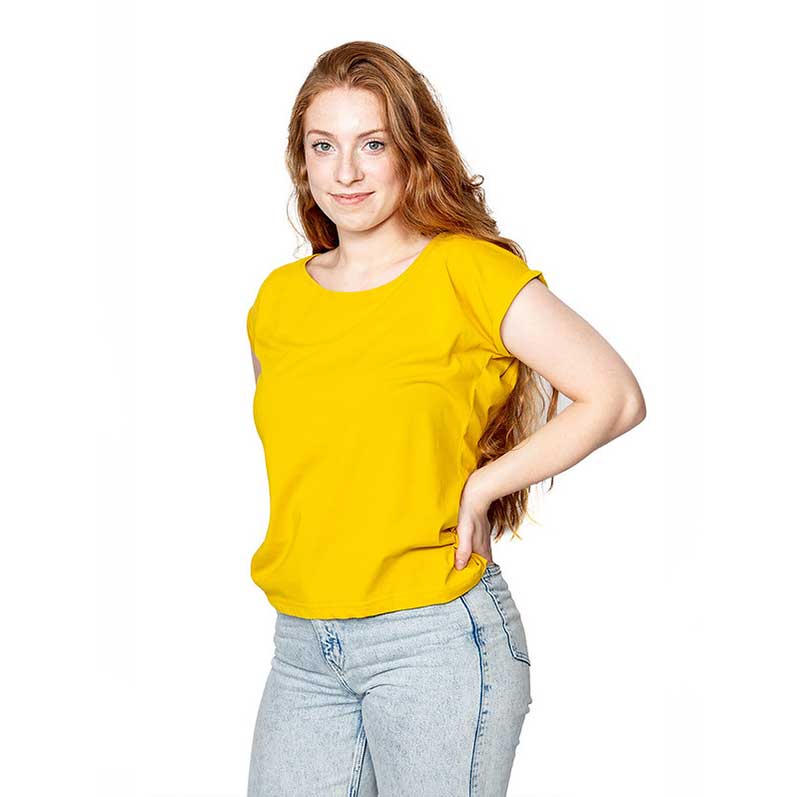 Frauen T-Shirt mit gerollten Ärmeln Gelb
