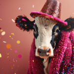 Geburtstagswünsche: Lustige Geburtstagskarte mit einer lustigen Kuh.